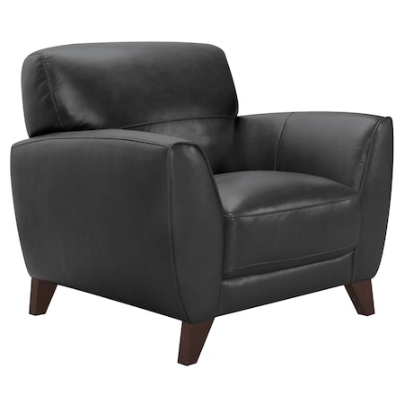Armen Living Jedd Contemporary Chair in Genuine Black Leather with Brown Wood Legs LCJD1BL